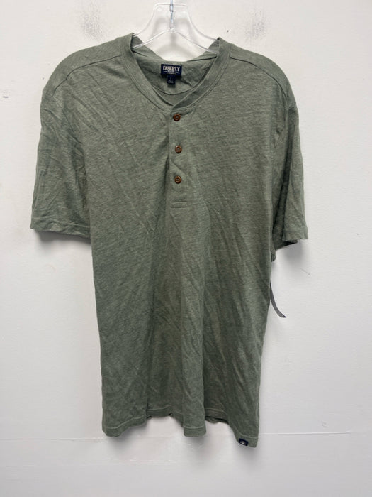 Faherty Size L Green Cotton Blend Solid T shirt Henley Men's Short Sleeve