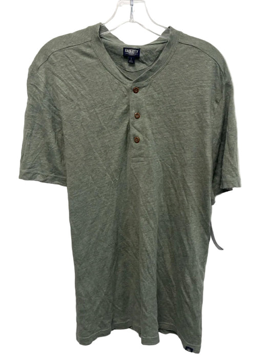 Faherty Size L Green Cotton Blend Solid T shirt Henley Men's Short Sleeve