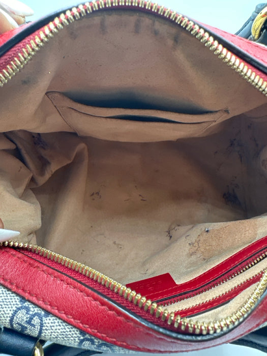 Gucci Red, Navy, Gray Coated Canvas Leather Gucci Supreme Top Handle Bag