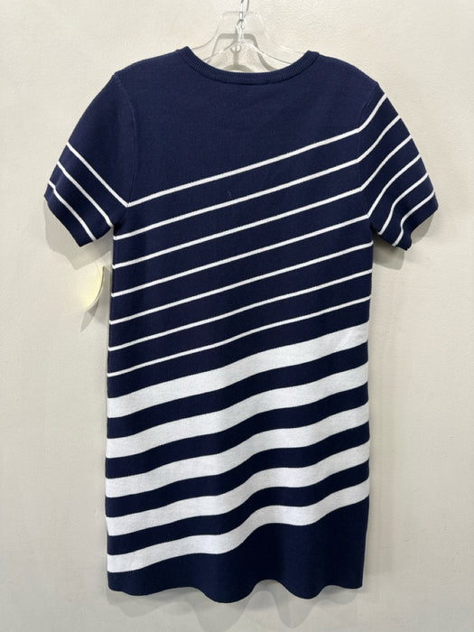 English Factory Size M Navy Blue & White Viscose & Nylon Short Sleeve Knit Dress