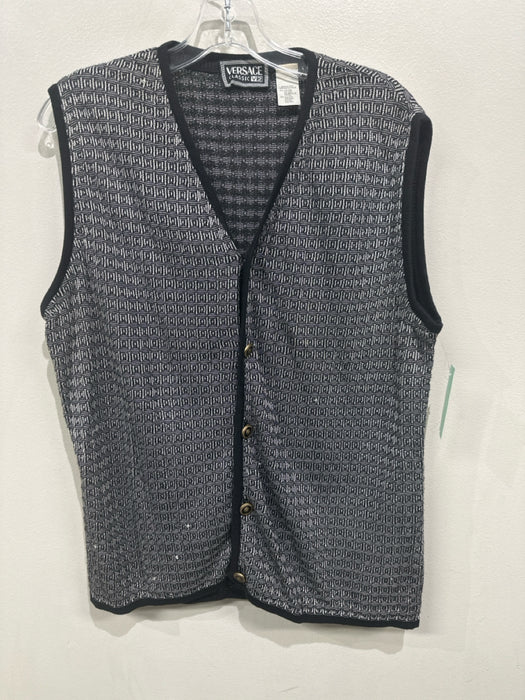 Versace V2 Size M Black & White Cotton Blend Abstract Vest Men's Sweater