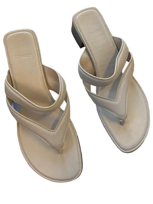 Theory Shoe Size 9 Bone Leather Kitten Heel Block Heel Thong Sandals