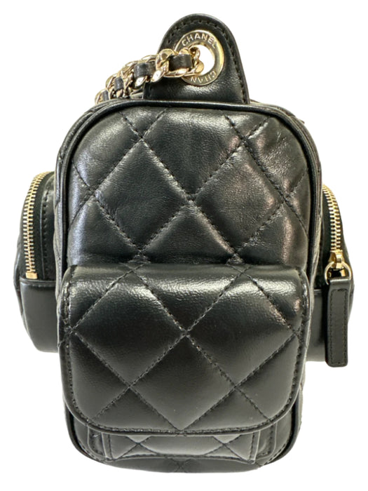 Chanel Black Leather Quilted Shinny Pockets Gold Hardware Bag