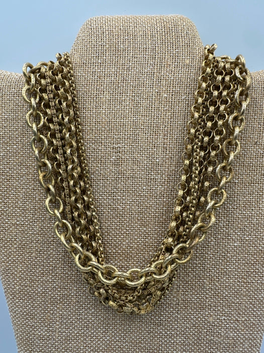 Oscar de la Renta Gold Metal Brushed Multistrand Chain Hinge Clasp Necklace
