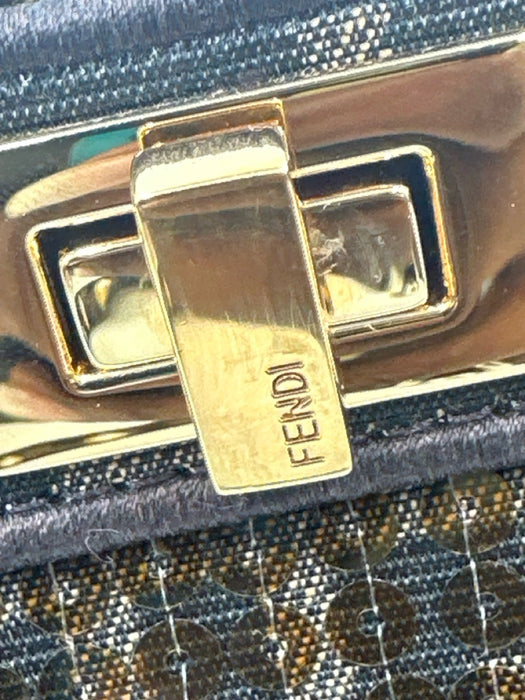 Fendi Brown Canvas Sequin Zucca Monogram Top Handle Crossbody Bag