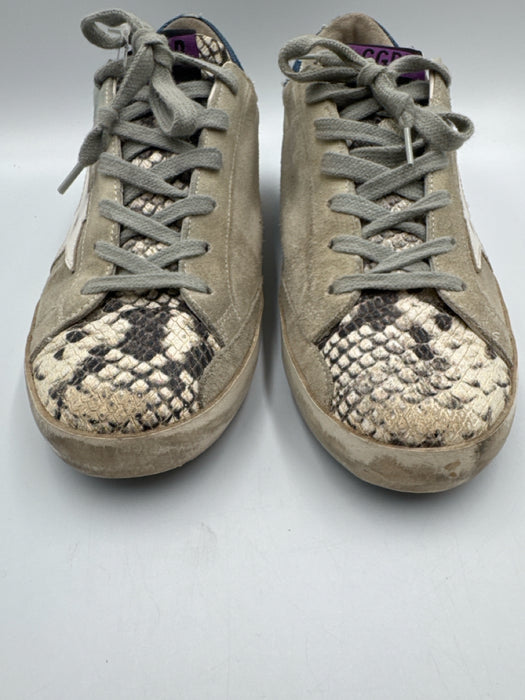Golden Goose Shoe Size 39 Gray & Blue Suede Snake Print Low Top Lace Up Sneakers