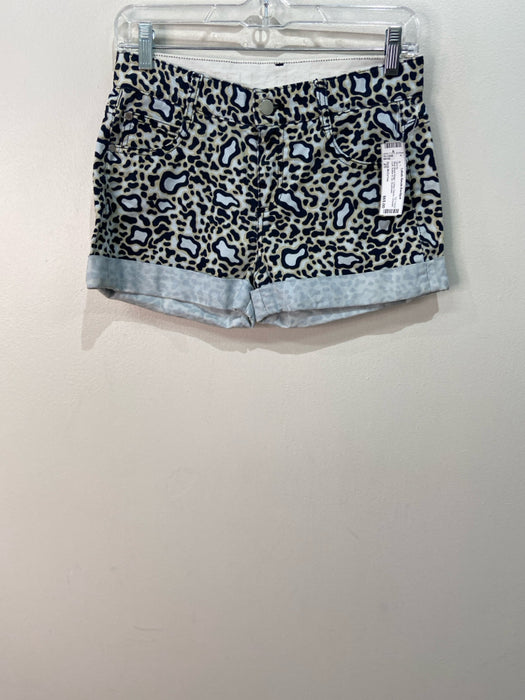 Stella McCartney Size 25 Blue Black Beige Cotton Denim Cheetah Cuff Shorts