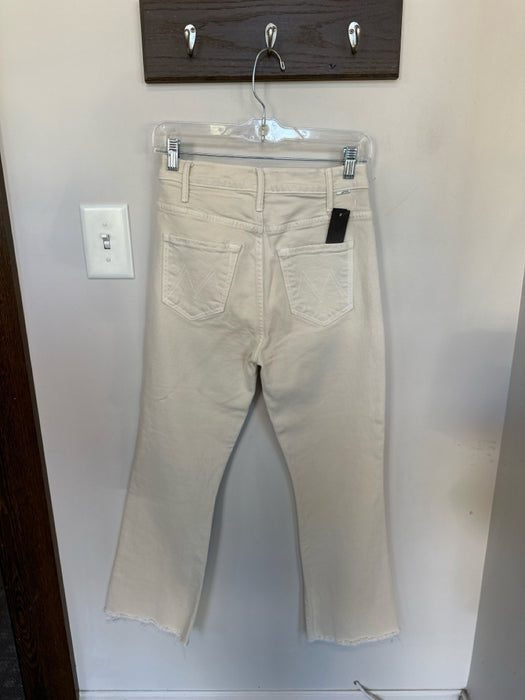 Mother Size 27 Cream Cotton Blend High Waist Bootcut Raw Hem Jeans