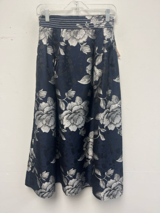 ABS Size 2 Navy, Silver, Black Polyester & Viscose Pleats Maxi Floral Skirt