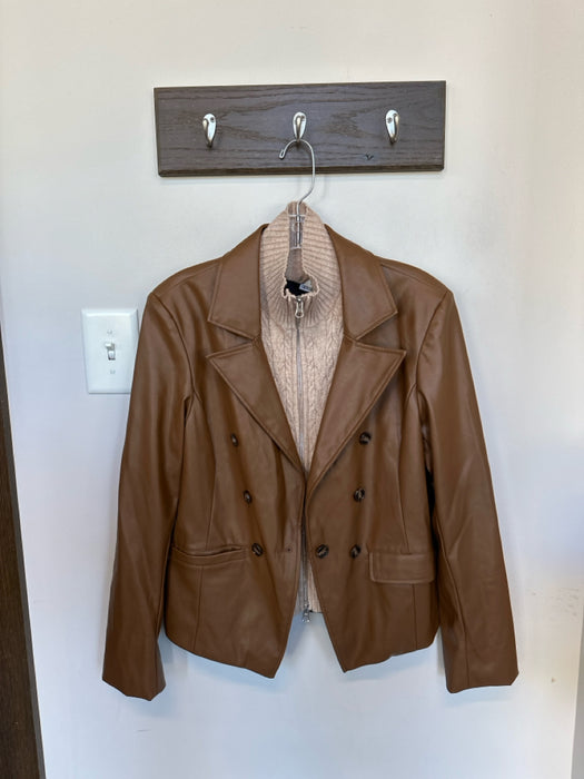 Central Park West Size M Brown & Cream Vegan Leather Sweater Blazer Jacket