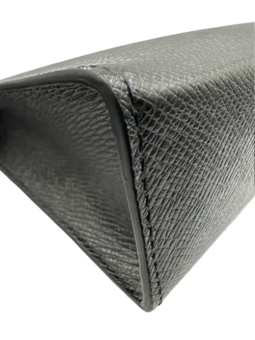 Louis Vuitton Black Taiga Leather Zip Top Silver Logo Clutch Card Slots Bag