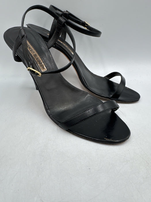 Manolo Blahnik Shoe Size 39 Black Leather Ankle Strap Open Toe Sandals
