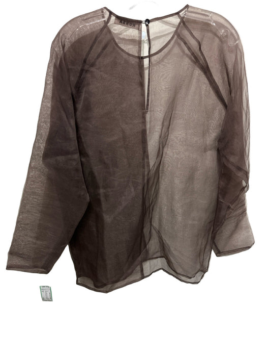 Aeron Size M Brown Viscose & Nylon Sheer Back Keyhole Long Sleeve Top