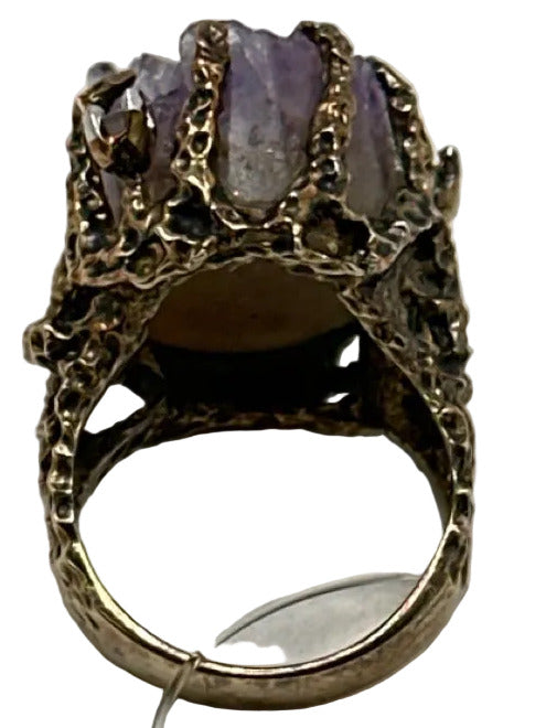 Panetta Purple & Gold 925 Silver Gold Plated Amethyst Hammered Caged Ring