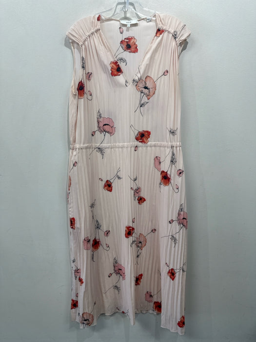 Vince Size M Peach, Orange & Black Polyester Sleeveless Floral Pleated Dress