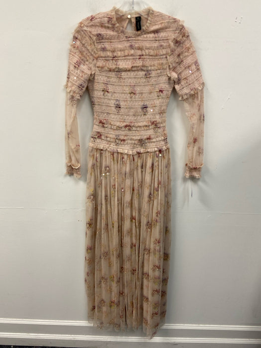 Needle & Thread Size 2 Pink & Multi Nylon Mesh Overlay Smocked Bodice Dress