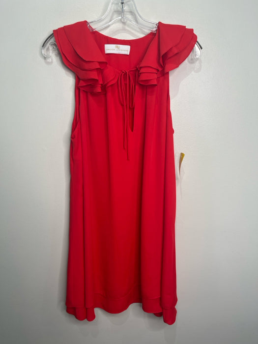 Amanda Up Richard Size Medium Red Polyester Sleeveless Ruffled Collar Dress