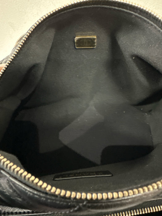 Chanel Black Leather Quilted Shinny Pockets Gold Hardware Bag