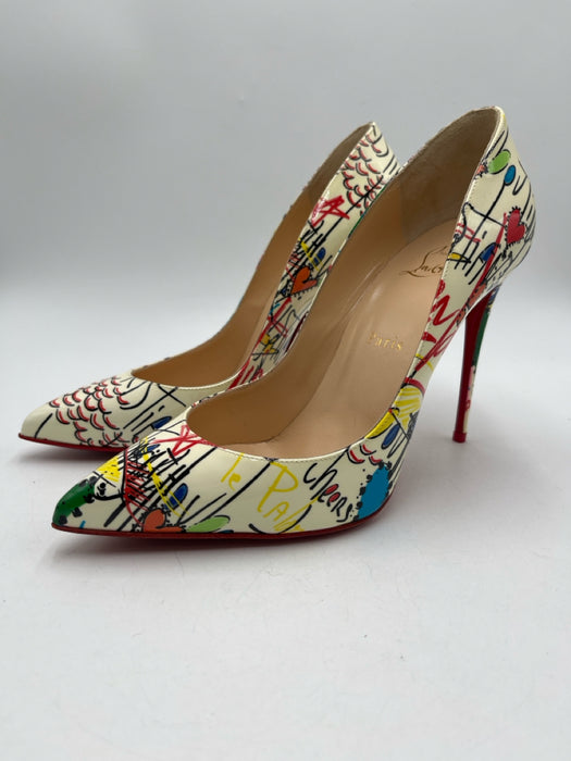 Christian Louboutin Shoe Size 39 Creme & Multi Patent Leather Graffiti Shoes