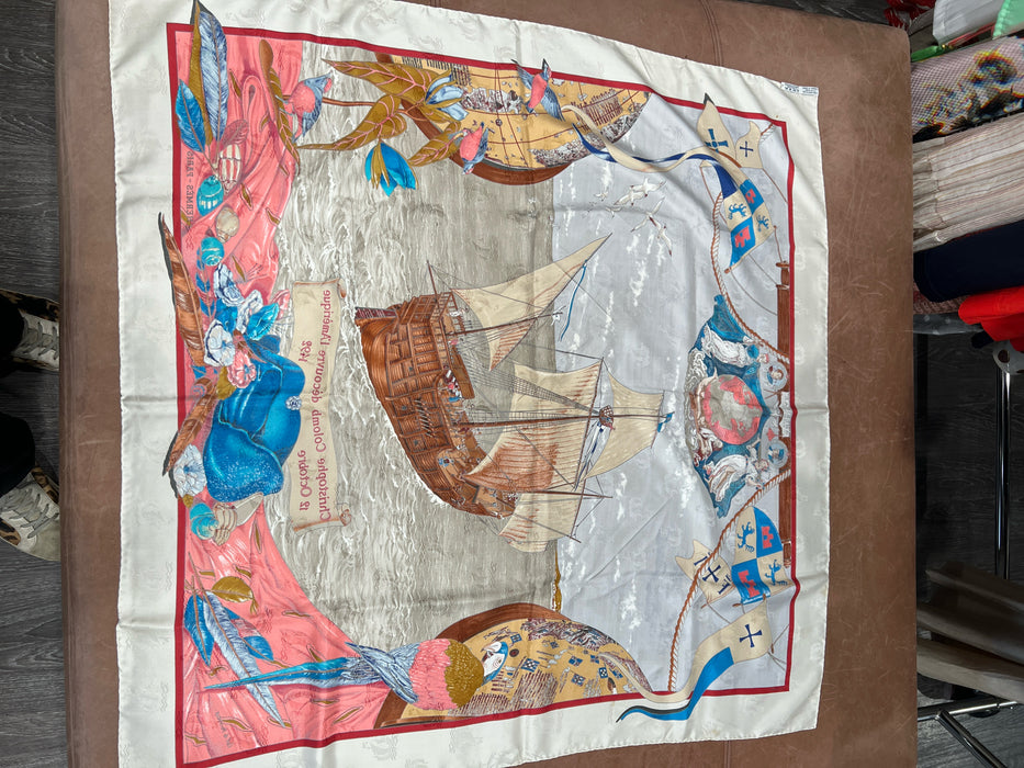 Hermes Multi Silk Christphe Colombus Decouvre L'Ameri By Carl De Parcevaux scarf