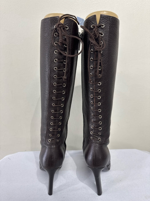 Christian Louboutin Shoe Size 38.5 Black Leather Upper Fabric Block Suede Pumps