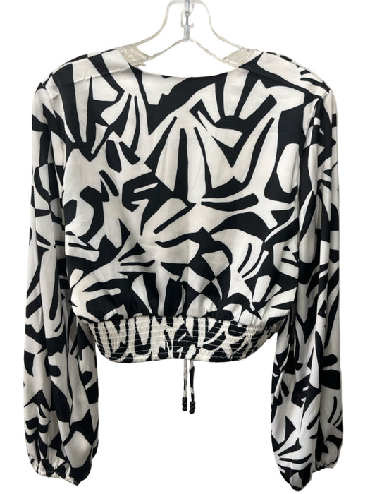 Caroline Constas Size M White & Black Polyester Long puff sleeve Geometric Top