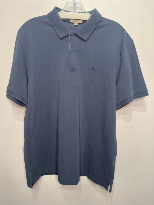 Burberry Size XXL Blue Cotton Solid Polo Men's Short Sleeve
