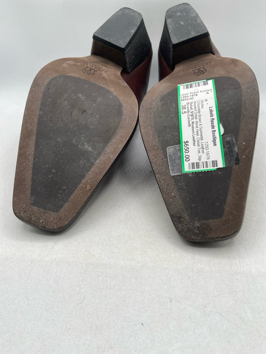 Brunello Cucinelli Shoe Size 38.5 Chocolate Brown & Gunmetal Leather Mules
