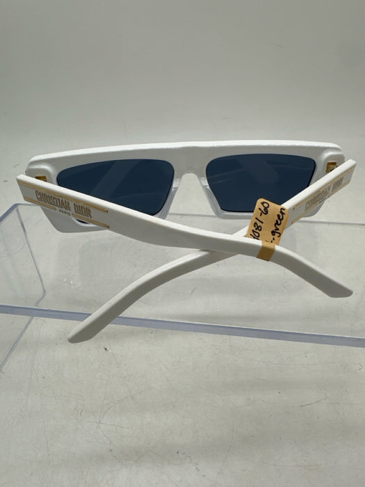 Christian Dior White Acetate Tinted Lens Rectangle Slim Flat Top Sunglasses