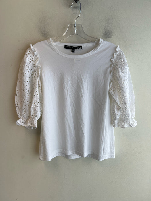 Veronica Beard Size S White 100% Prima Cotton Scoop Neck Puff 1/2 Sleeve Top