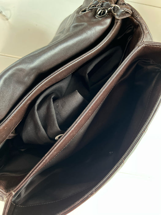 Chanel Brown Lambskin Quilted Acordian Shoulder Chain Logo Closure Bag