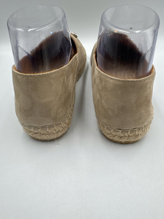 Miu Miu Shoe Size 38 Taupe & Beige Suede Crystal Embellished Detail Flats