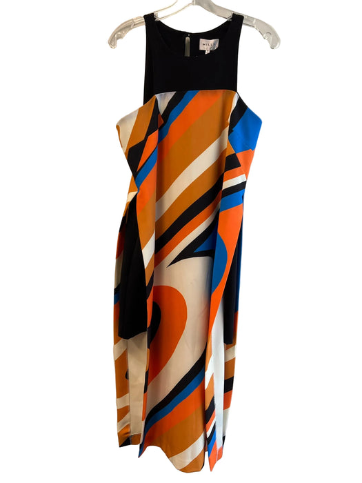 Milly Size 8 Black, Orange & Blue Polyester Blend Round Neck Sleeveless Dress