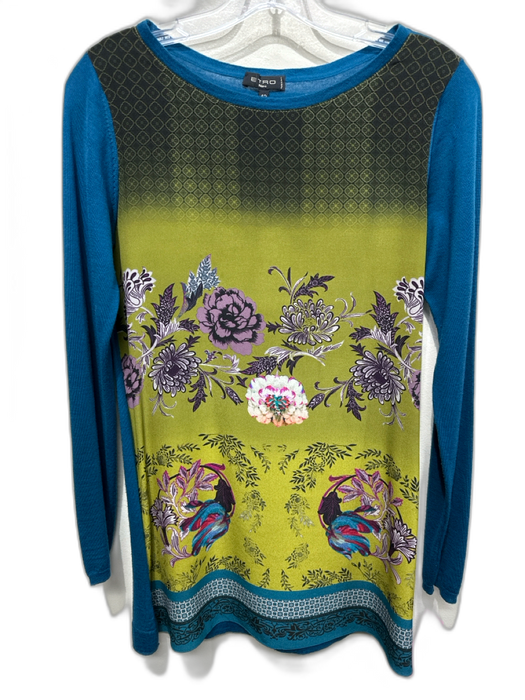 Etro Size M / 42 Green, Blue, Purple Silk & Wool Fabric Block Floral Tunic Top Green, Blue, Purple / M / 42