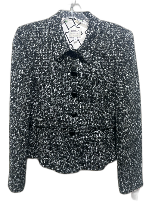 Armani Collezioni Size 2 Black & White Acrylic & Wool Tweed Peplum Jacket Black & White / 2