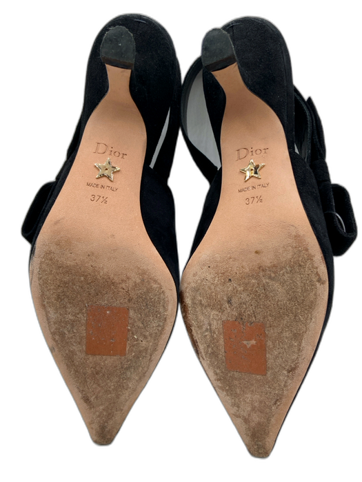 Christian Dior Shoe Size 37.5 Black Suede Pointed Toe Bow Slingback Pumps Black / 37.5