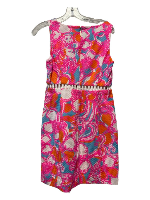 Lilly Pulitzer Size 4 Hot Pink & Blue Cotton Textured Flowers Dress Hot Pink & Blue / 4