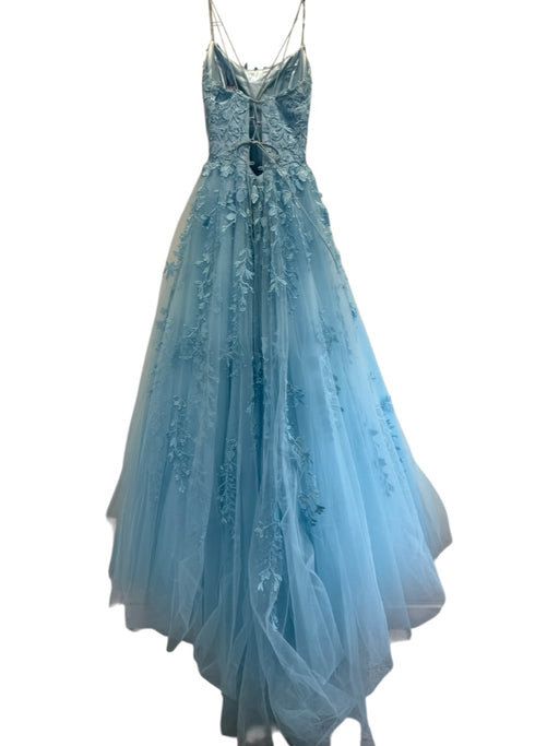 Sherri Hill Size 4 Light Blue Polyester Spaghetti Strap Floral Applique Gown Light Blue / 4