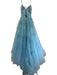 Sherri Hill Size 4 Light Blue Polyester Spaghetti Strap Floral Applique Gown Light Blue / 4