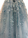 Sherri Hill Size 4 Light Blue Polyester Spaghetti Strap Floral Applique Gown Light Blue / 4