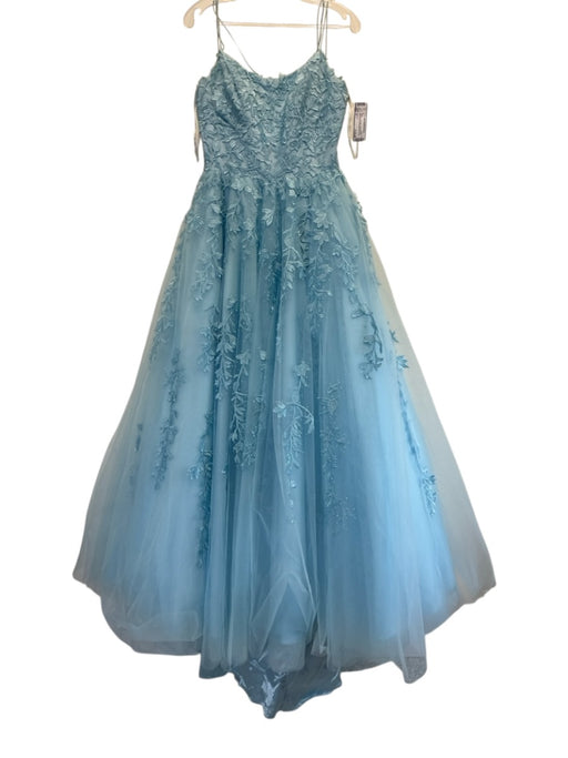 Sherri Hill Size 4 Light Blue Polyester Spaghetti Strap Floral Applique Gown Light Blue / 4
