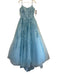 Sherri Hill Size 4 Light Blue Polyester Spaghetti Strap Floral Applique Gown Light Blue / 4