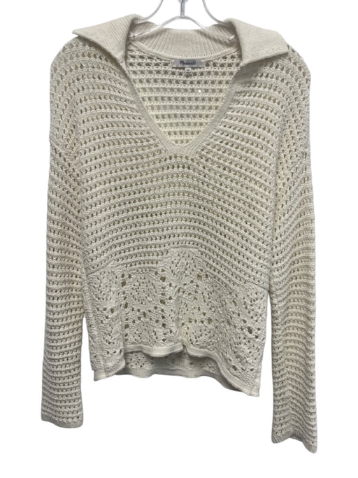 Madewell Size XS Ivory White Cotton Knit Crochet V Neck Long Sleeve Top Ivory White / XS