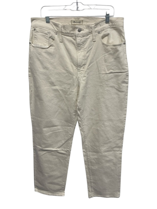 Madewell Size 32 Ivory Cream Cotton Denim Button & Zip Straight High Rise Jeans Ivory Cream / 32