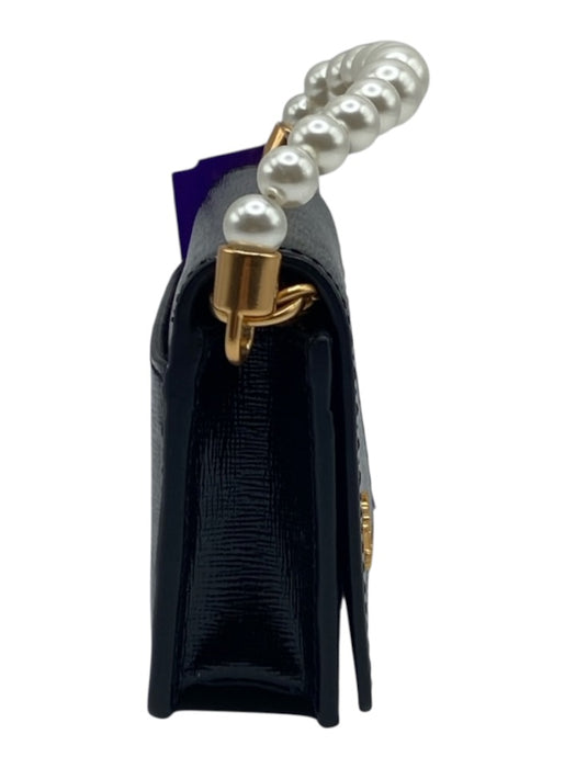 Kate Spade Black & Pearl Patent Saffiano Leather Flap Crossbody Chain Clutch Bag Black & Pearl / XS