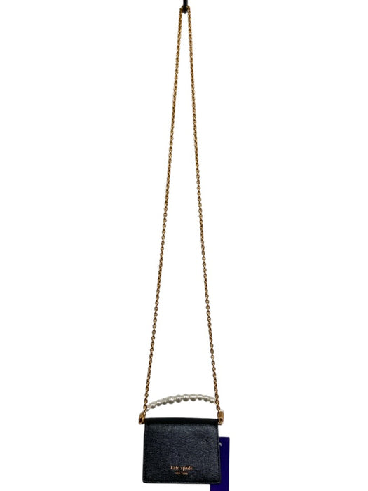 Kate Spade Black & Pearl Patent Saffiano Leather Flap Crossbody Chain Clutch Bag Black & Pearl / XS