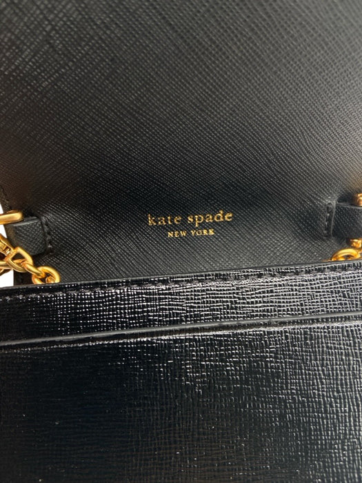 Kate Spade Black & Pearl Patent Saffiano Leather Flap Crossbody Chain Clutch Bag Black & Pearl / XS