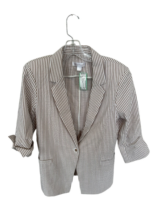 Renuar Size L Tan & White Cotton Blend 1 Button Striped Blazer Tan & White / L