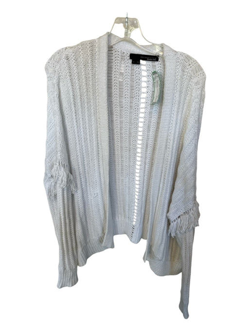 360 Sweater Size S White Cotton Loose Knit Fringe Open Front Sweater White / S