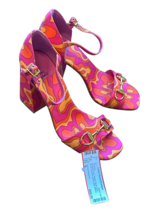 Jeffrey Campbell Shoe Size 8 Orange & Pink Sateen Block Heel Swirls Sandals Orange & Pink / 8